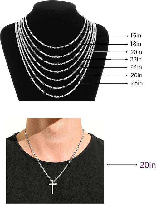Cross Necklace for Men, Silver Cross Stainless Steel Pendant Necklace, Mens Cross Chain